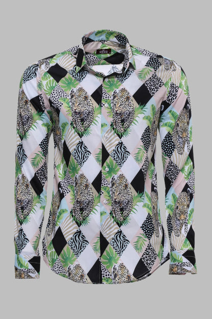 Leopard Pattern Long Sleeves Multicolor Men Shirt - Wessi
