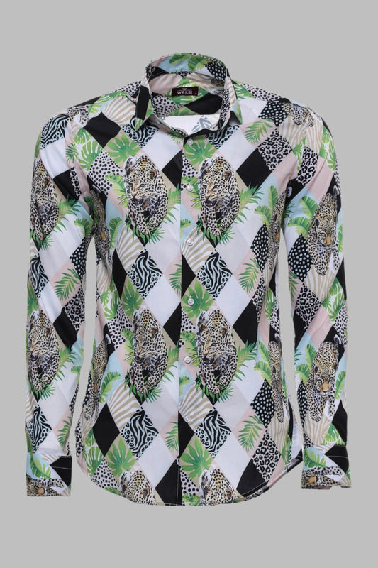 Leopard Pattern Long Sleeves Multicolor Men Shirt - Wessi