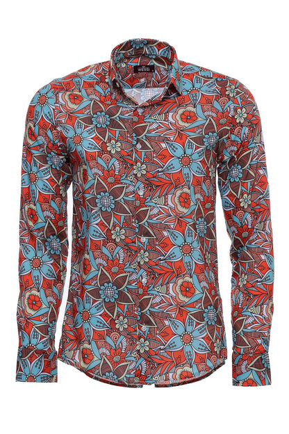 KOALA SYDNEY  Blue Floral Slim-Fit Long Sleeve Red Men Shirt -