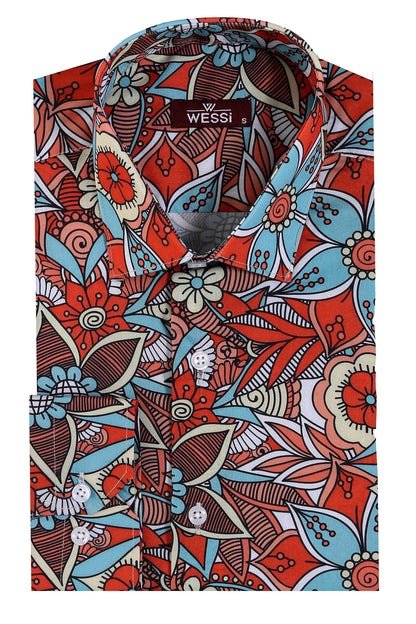 KOALA SYDNEY  Blue Floral Slim-Fit Long Sleeve Red Men Shirt -