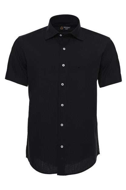 Short Sleeves Cotton Black Men Shirt -