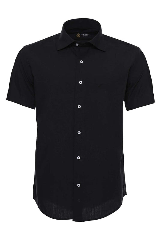 Short Sleeves Cotton Black Men Shirt -
