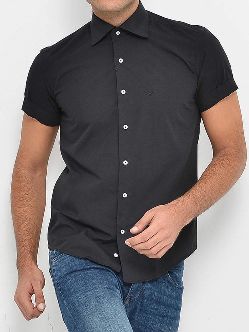 Short Sleeves Cotton Black Men Shirt -