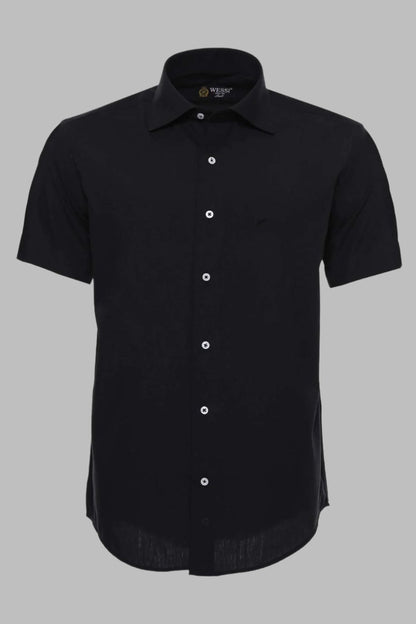 Short Sleeves Cotton Black Men Shirt - Wessi