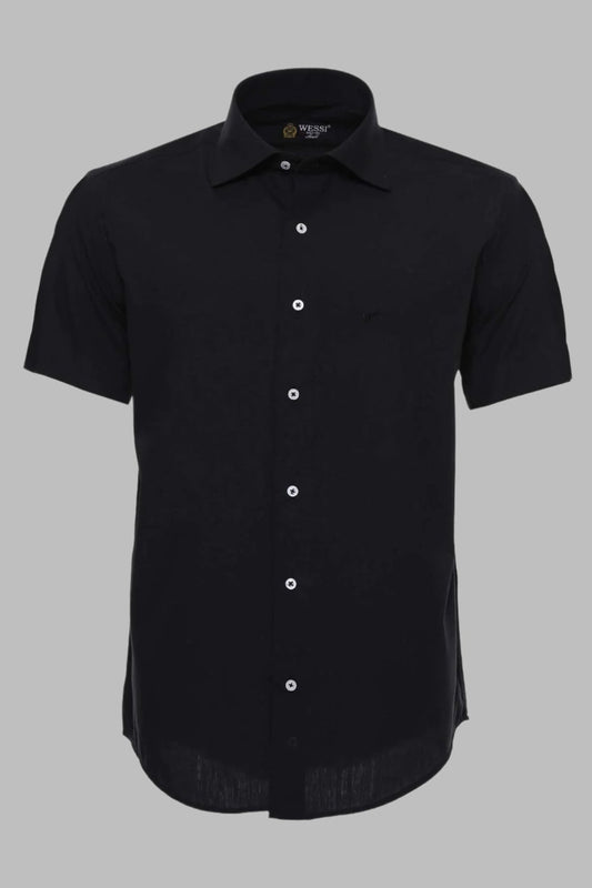 Short Sleeves Cotton Black Men Shirt - Wessi