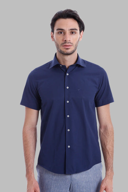 KOALA SYDNEY  Short Sleeve Poly Cotton Slim Fit Navy Blue Men Shirt
