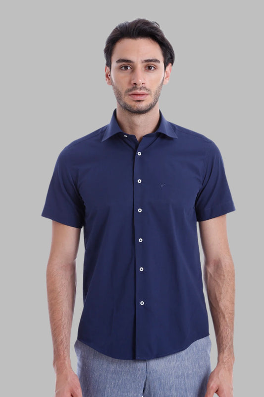 KOALA SYDNEY  Short Sleeve Poly Cotton Slim Fit Navy Blue Men Shirt