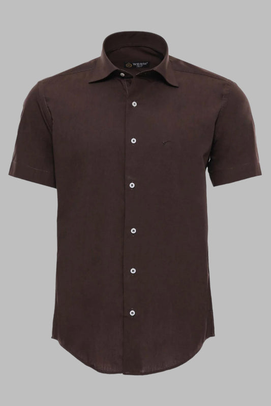 Short Sleeve Cotton Brown Men Shirt - Wessi