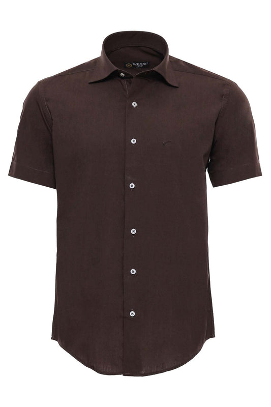 Short Sleeve Cotton Brown Men Shirt -
