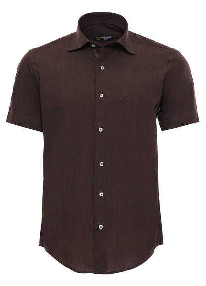 Short Sleeve Cotton Brown Men Shirt -