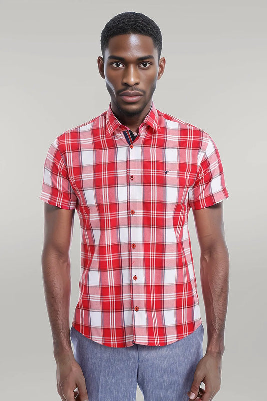KOALA SYDNEY  Checked Short Sleeve Burgundy Men Shirt -