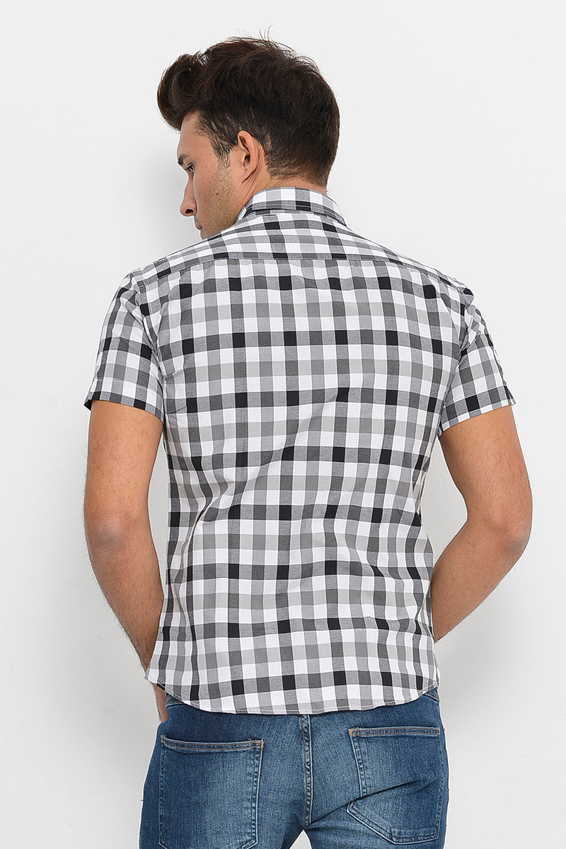 KOALA SYDNEY  Checked Short Sleeve White-Black Men Shirt -