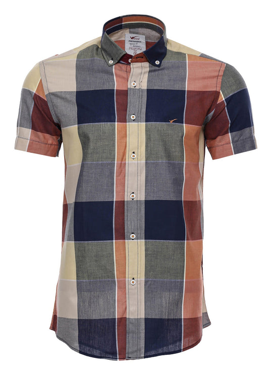 Checked Cotton Slim-Fit Navy Blue Men Shirt
