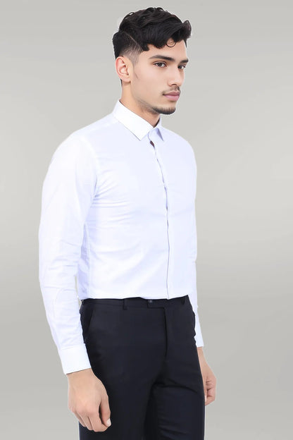 Cotton Satin Plain Slim Fit White Men Shirt - Wessi