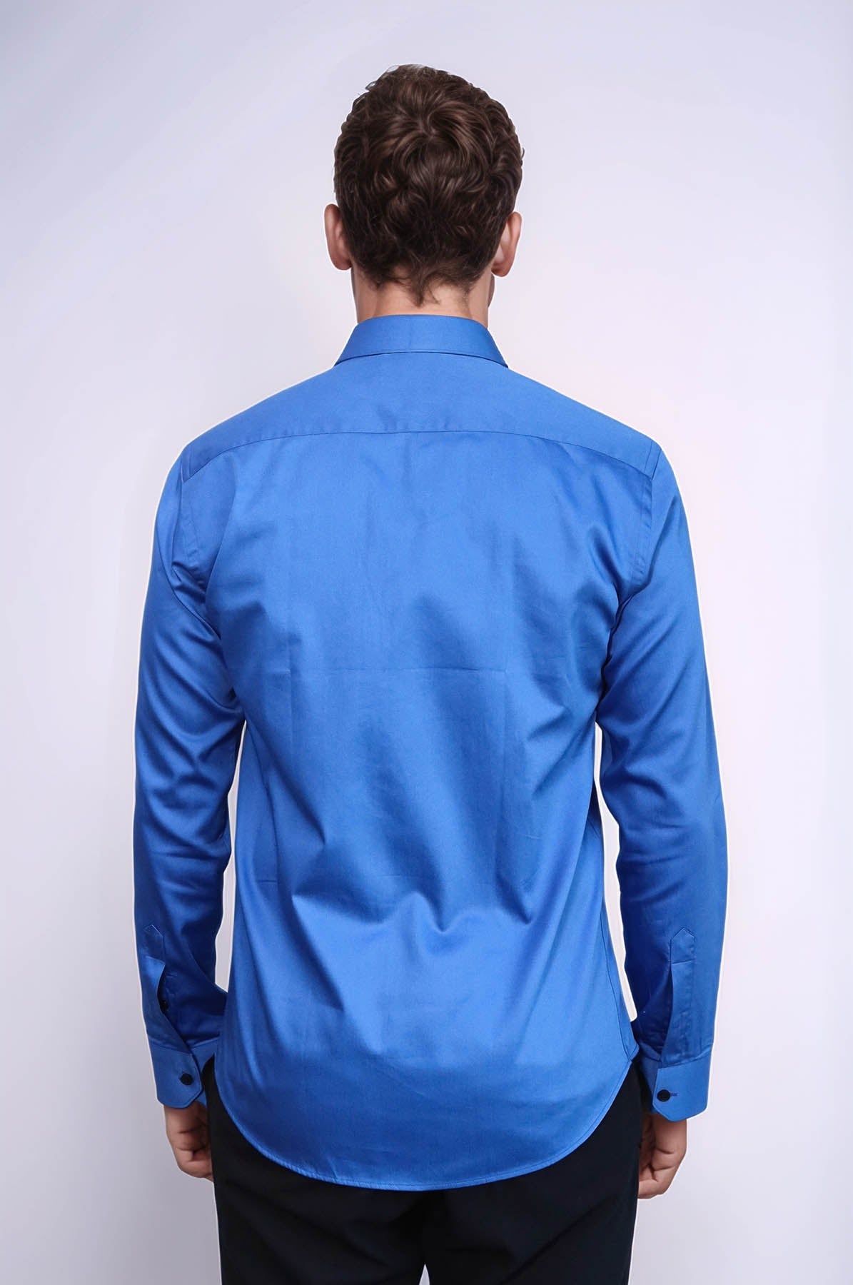 Cotton Satin Slim Fit Blue Men Shirt