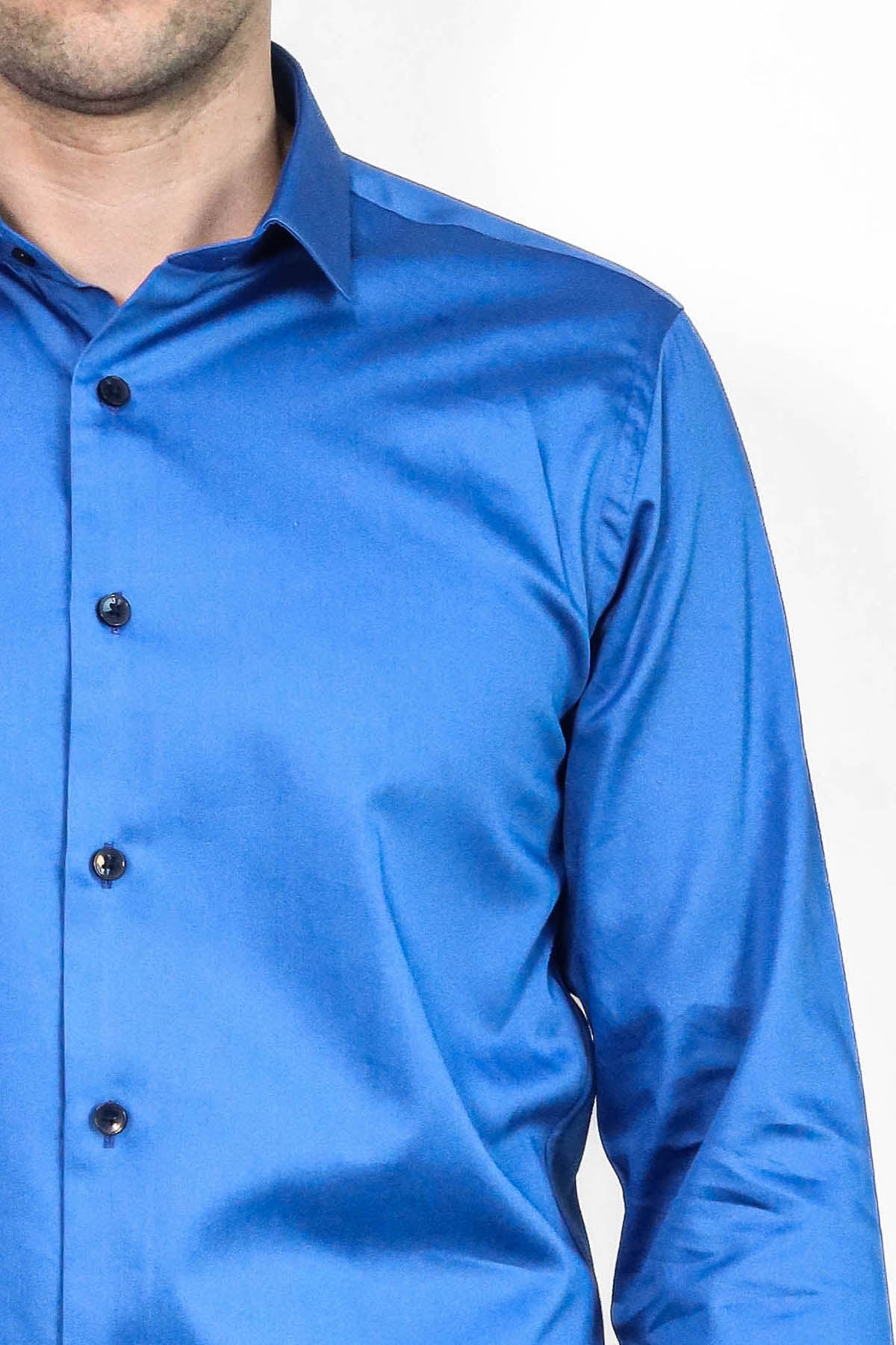 Cotton Satin Slim Fit Blue Men Shirt
