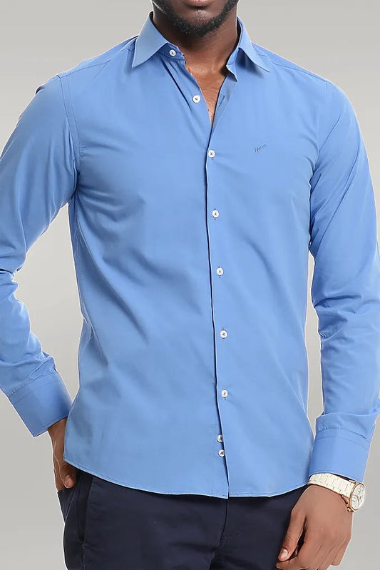 Plain Cotton Satin Blue Shirt - Wessi
