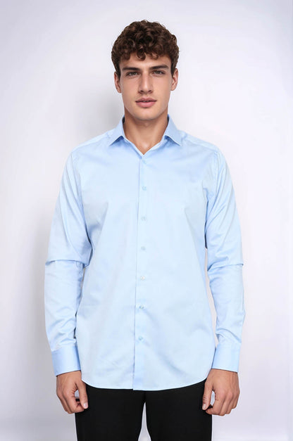 Cotton Satin Sky Blue Men Shirt - Wessi