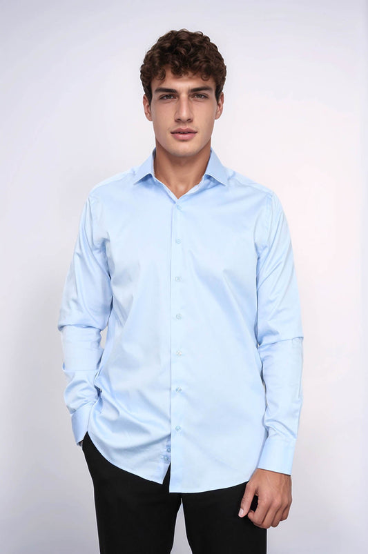 Cotton Satin Sky Blue Men Shirt - Wessi