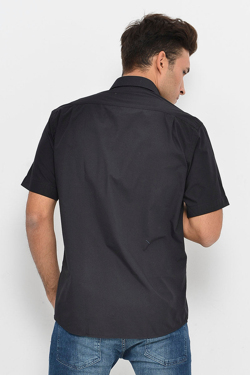 Plain Short Sleeves Black Men Shirt