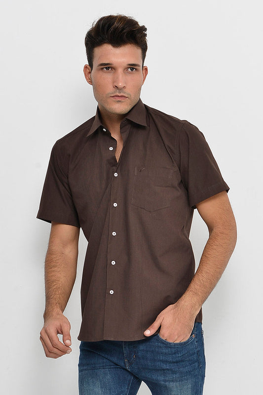 KOALA SYDNEY  Plain Short Sleeves Brown Men Shirt -