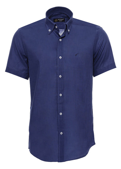 KOALA SYDNEY  Linen Blend Short Sleeves Navy Blue Men Shirt -