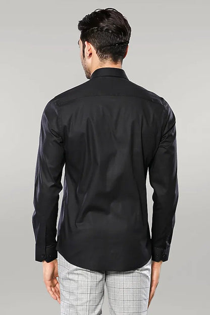 Plain Slim Fit Black Men Shirt - Wessi