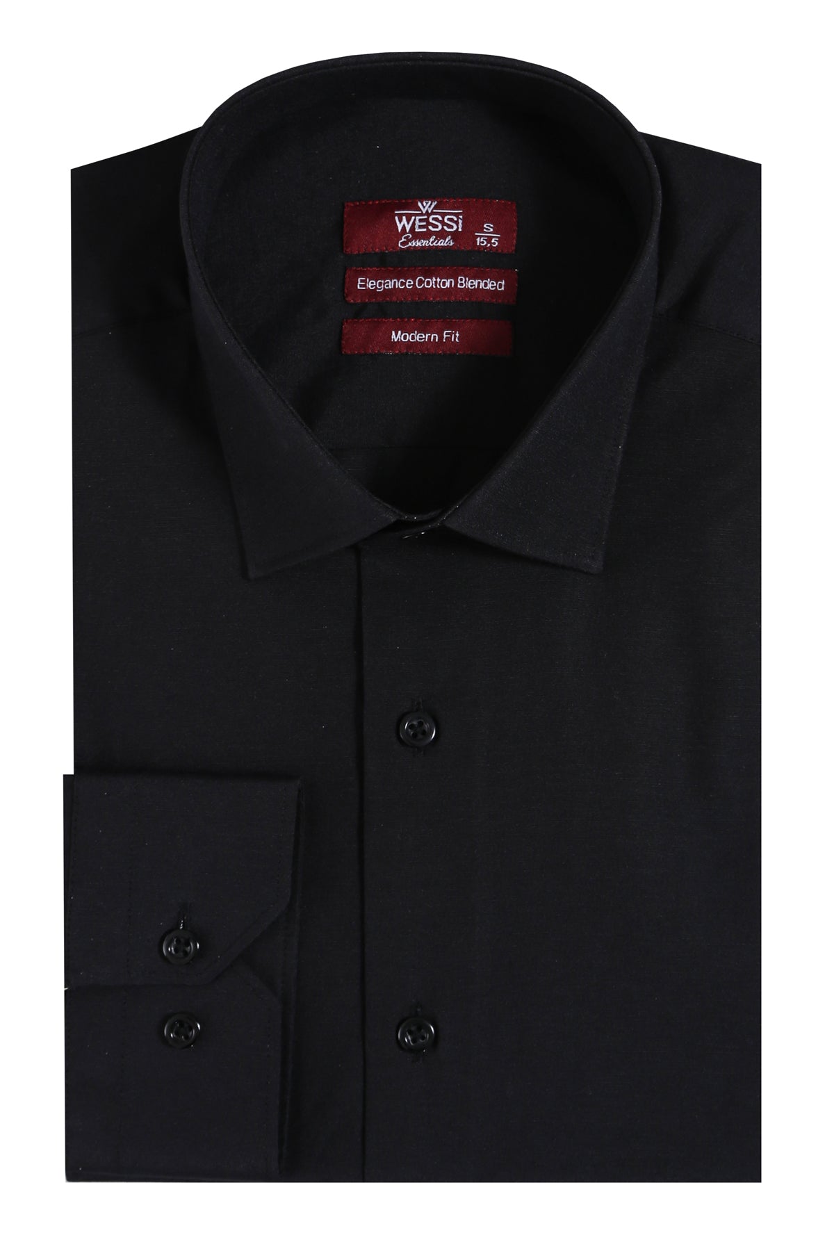 Plain Long Sleeves Regular Fit Black Men Shirt -