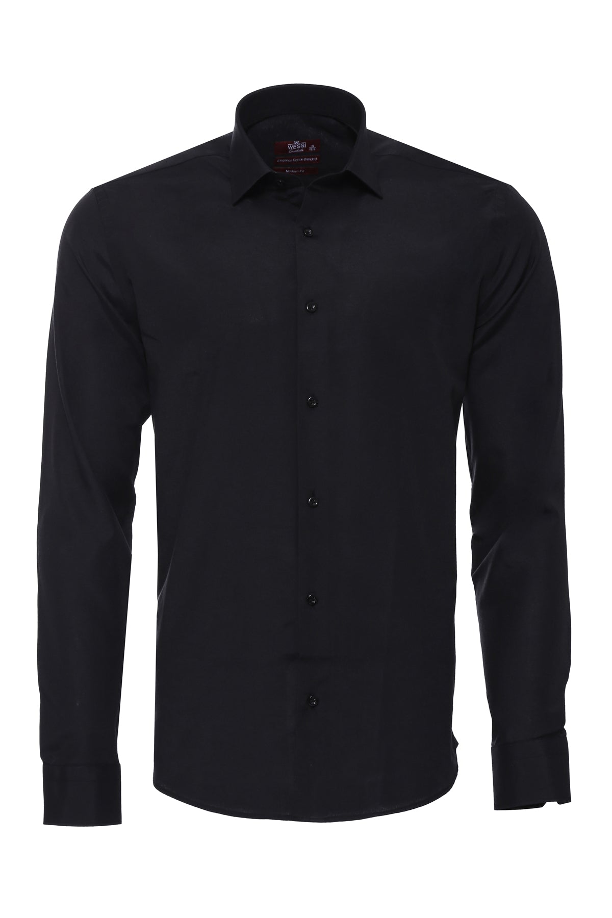 Plain Long Sleeves Regular Fit Black Men Shirt -