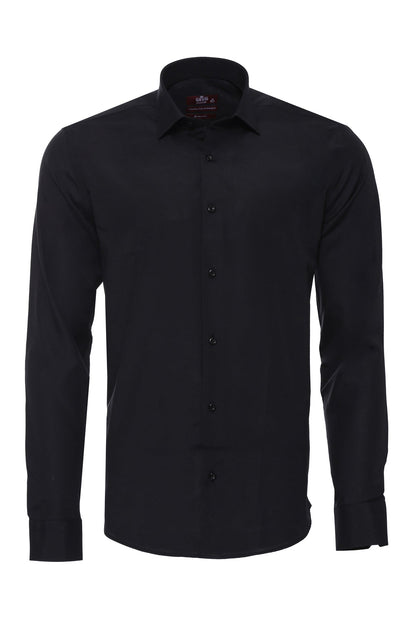 Plain Long Sleeves Regular Fit Black Men Shirt -