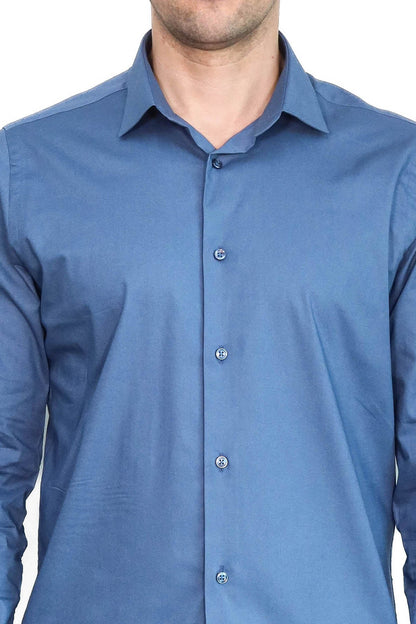 Long Sleeve Slim-Fit Navy Blue Men Shirt - Wessi