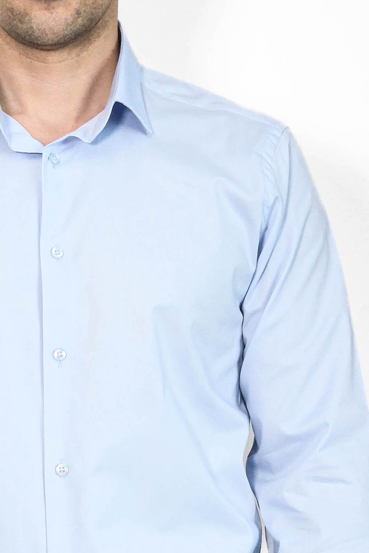 Sky Blue Slim-Fit Long Sleeve Shirt