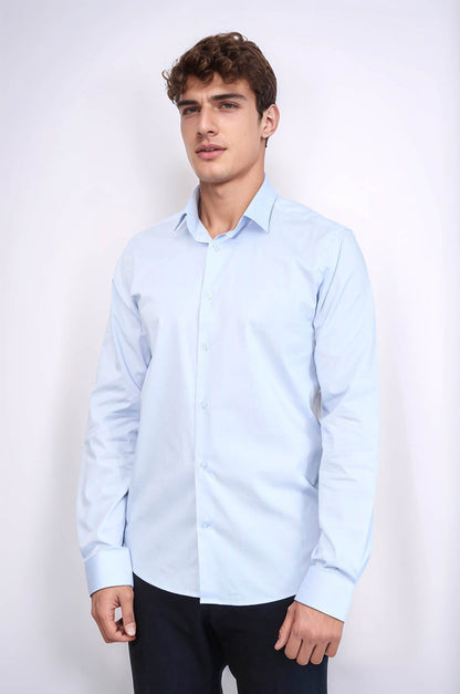 Sky Blue Slim-Fit Long Sleeve Shirt