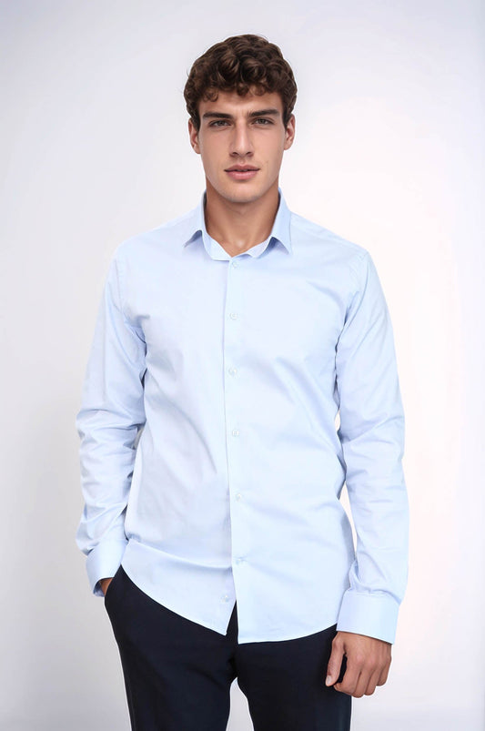 Sky Blue Slim-Fit Long Sleeve Shirt