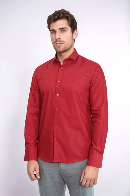 Plain Slim Fit Claret Red Men Shirt
