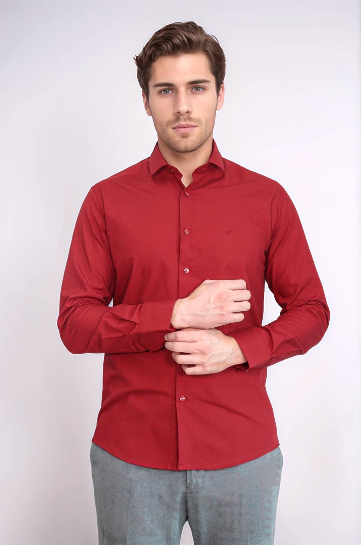 Plain Slim Fit Claret Red Men Shirt