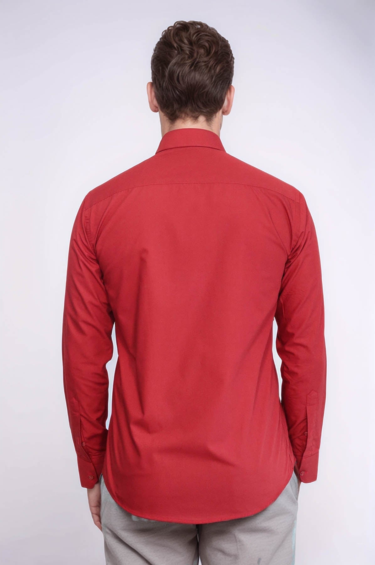 Plain Slim Fit Claret Red Men Shirt