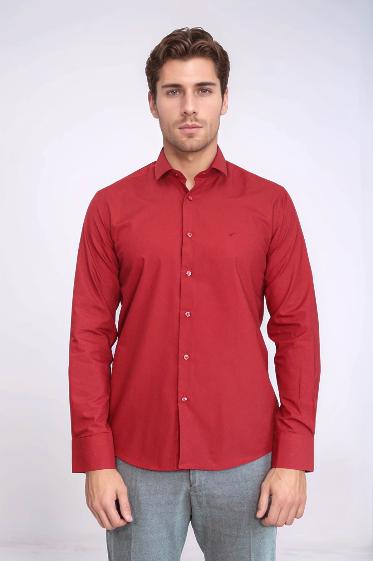 Plain Slim Fit Claret Red Men Shirt