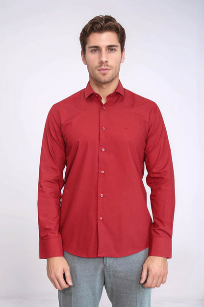 Plain Slim Fit Claret Red Men Shirt