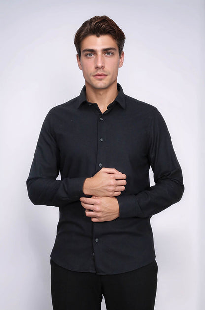 Plain Slim Fit Black Men Lumberjack Shirt - Wessi