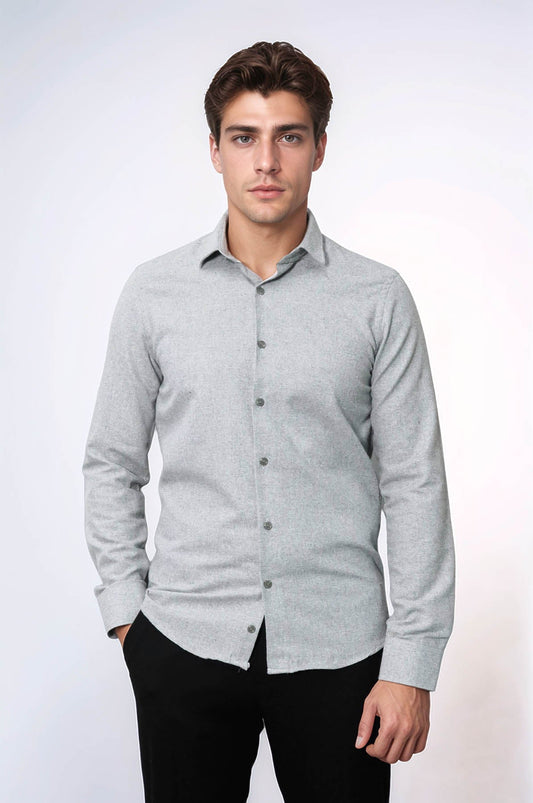 Slim Fit Plain Light Grey Men Lumberjack Shirt - Wessi
