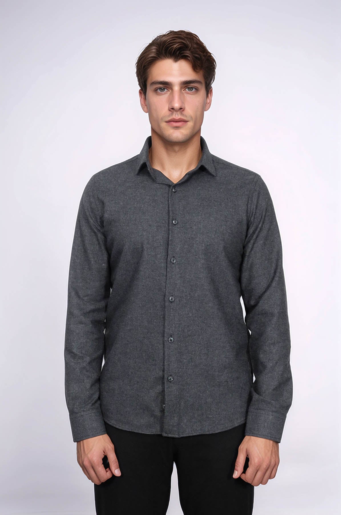 Slim Fit Plain Dark Grey Men Lumberjack Shirt