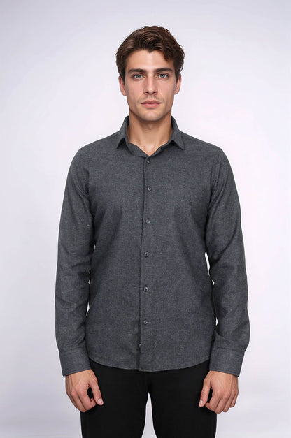 Slim Fit Plain Dark Grey Men Lumberjack Shirt