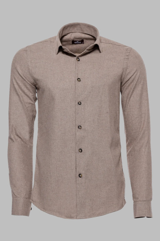 KOALA SYDNEY  Slim Fit Cotton Plain Beige Men Lumberjack Shirt -