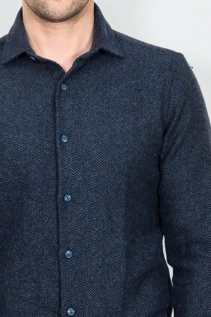 Winter Navy Blue Patterned Men's Lumberjack Shirt - Wessi