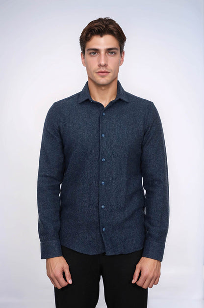 Winter Navy Blue Patterned Men's Lumberjack Shirt - Wessi