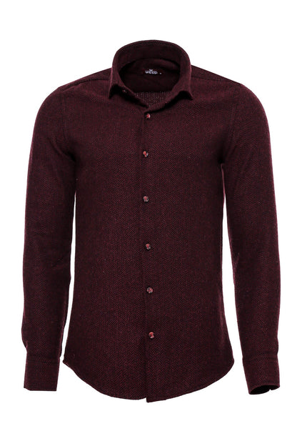 Herringbone Patterned Dark Burgundy Men Lumberjack Shirt -