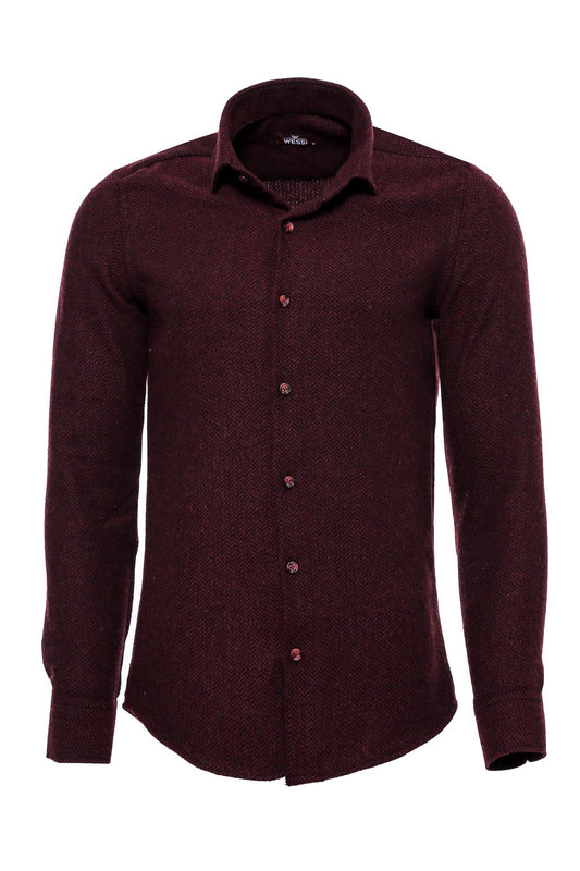 Herringbone Patterned Dark Burgundy Men Lumberjack Shirt