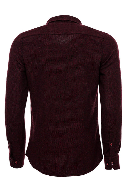 Herringbone Patterned Dark Burgundy Men Lumberjack Shirt -