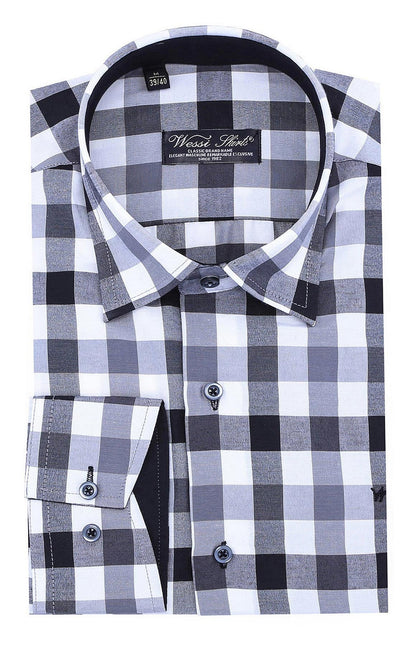 Slim Fit Plaid Patterned Grey Shirt